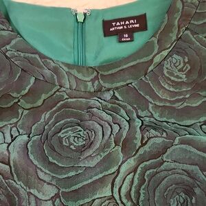 Tahari Green Rose Jacquard Cocktail Dress